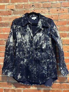 Women's Navy Corduroy Shacket with Acid Washing